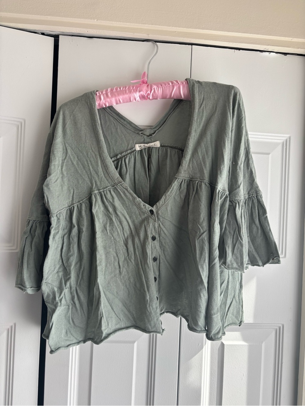 Light Green V-Neck Button Front Women's Top